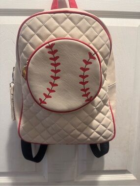 Cream & Red Quilted Baseball Accent Mini Backpack